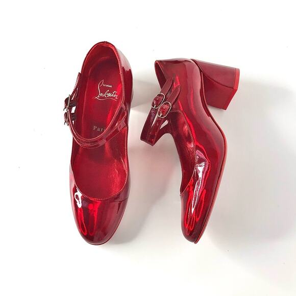 Christian Louboutin Miss Jane 55 Iridescent Patent Red Maryjane Pumps 36 - Picture 2 of 7